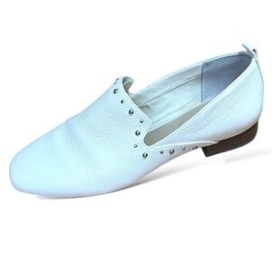 LORD & TAYLOR Bellah Genuine Pebbled Leather Ivory White Studded Loafers US Sz 9
